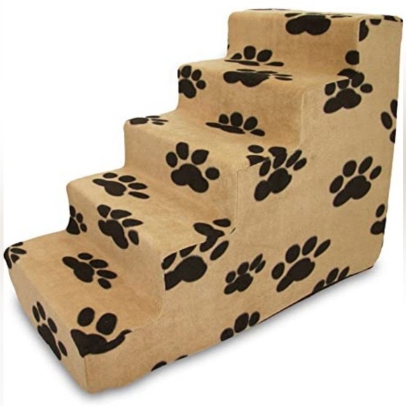 Best Pet Supplies-5-Step Foam Pet Stairs/Steps Black Paw on Beige.ST215C-L - Picture 2 of 14